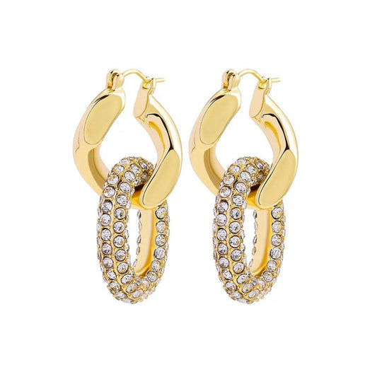 Gold Link Hoop Earrings with Crystals - HAYUDY