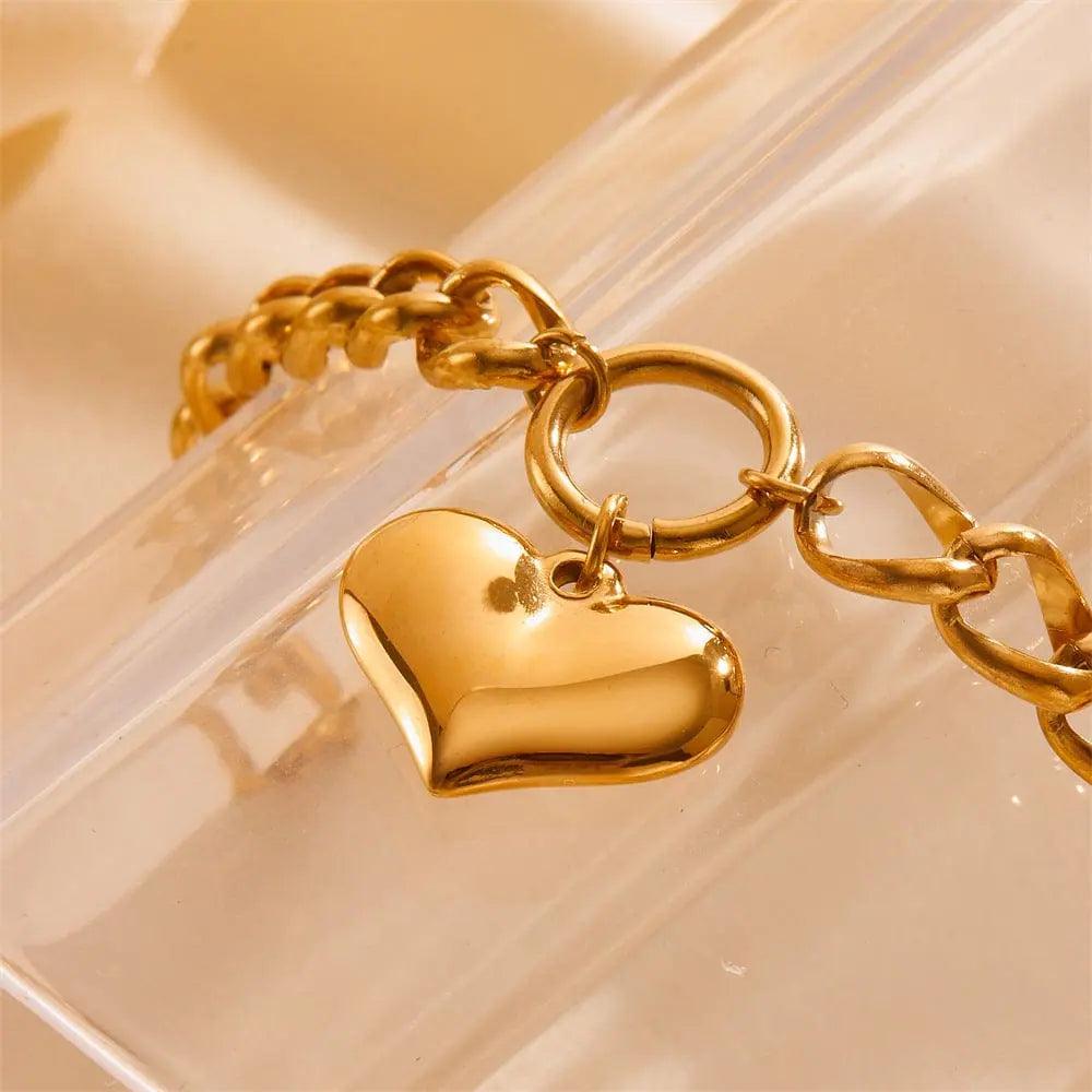 Stainless Steel Round Chain Heart Bracelet - HAYUDY