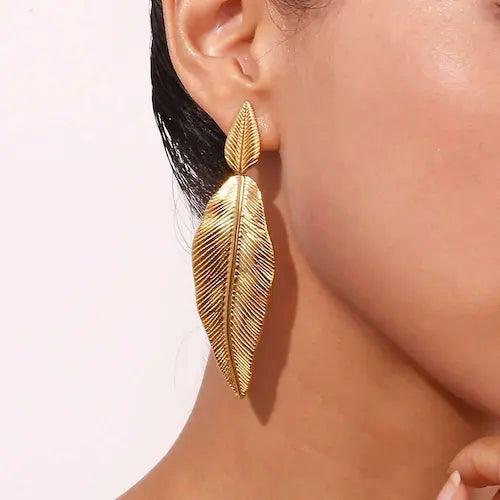 Golden Leaf Statement Earrings - HAYUDY