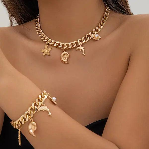 Gold Dolphin & Conch Set - HAYUDY